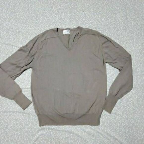 CHRISTIAN DIOR XL Combed Cotton V Neck Sweater Taupe - Picture 1 of 8